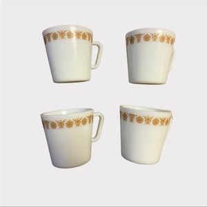 Vintage PYREX Butterfly Gold 1410 Milk Glass D-Handle Coffee Cup Mug Set